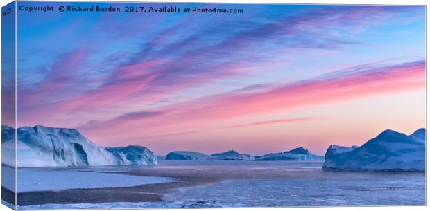 Sunset Over The Kangia Icefjord In Greenland Canvas Print by Richard Burdon