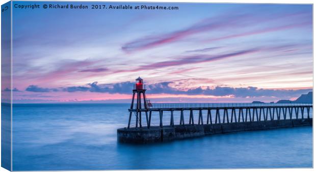  Winter Sunrise Over Whitby Pier Canvas Print by Richard Burdon