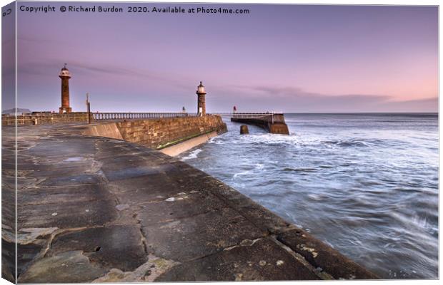 Sunrise Over Whitby East Pier Canvas Print by Richard Burdon