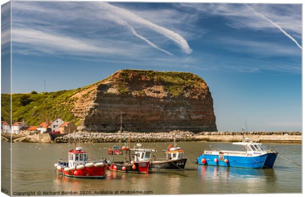 Fishing Cobles in Staithes harbour Canvas Print by Richard Burdon