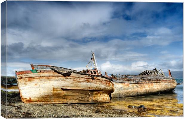 Beached Fishing boats, Salen Bay Canvas Print by Richard Burdon