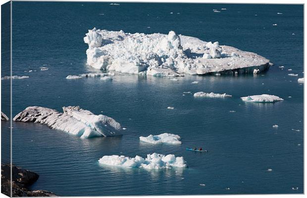 Columbia Glacier iceberg and kayak Canvas Print by Gail Johnson