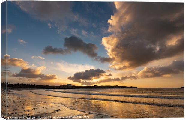 Sunset over Trearddur bay beach   Canvas Print by Gail Johnson