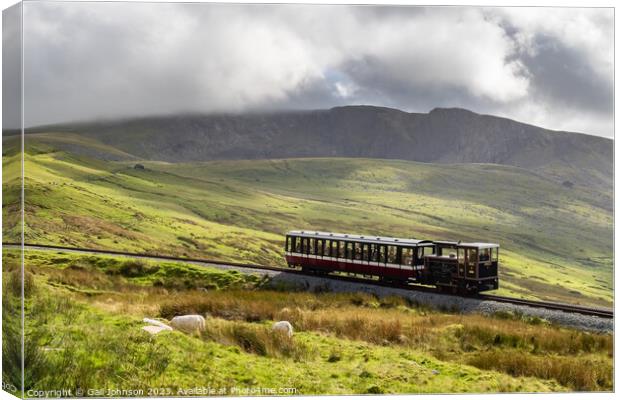 Views around Snowdon with trains running up to the summit  Canvas Print by Gail Johnson