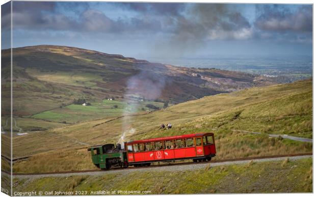 Views around Snowdon with trains running up to the summit  Canvas Print by Gail Johnson