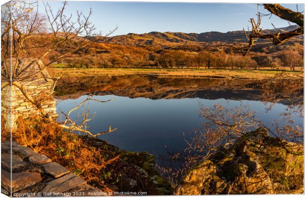 Reflection views around Snowdonia lakes in winter  Canvas Print by Gail Johnson