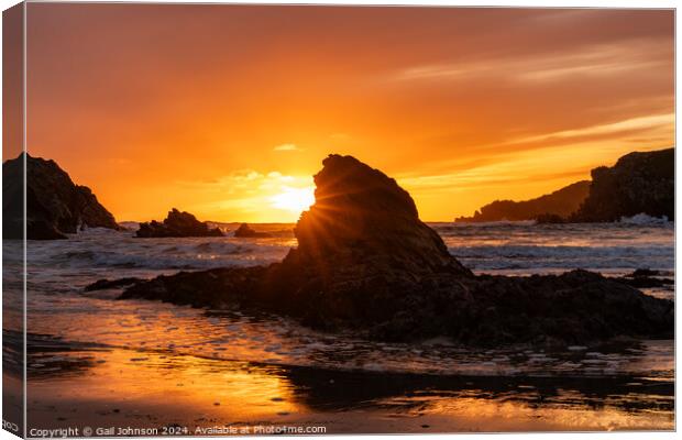 Sunset at Porth Dafarch Beach, Isle of Anglesey, Uk Canvas Print by Gail Johnson