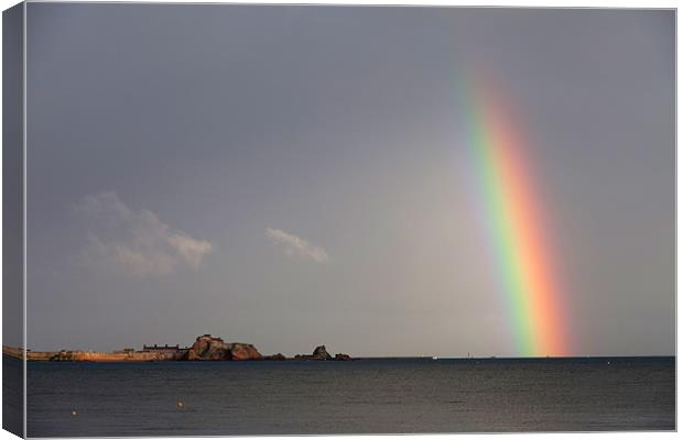 Rainbow over Elizabeth castle Canvas Print by Gail Johnson