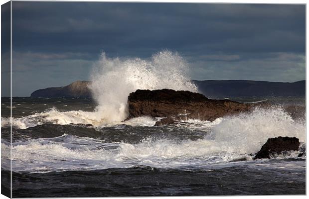 Rough Seas at Holyhead Breakwate Canvas Print by Gail Johnson