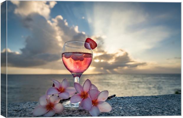   Sunset drinks at the ocean  Curacao views Canvas Print by Gail Johnson