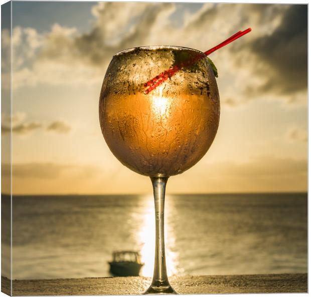  Sunset cocktail at the bar - Curacao Views Canvas Print by Gail Johnson