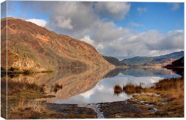 Llyn Dinas reflections Canvas Print by Gail Johnson