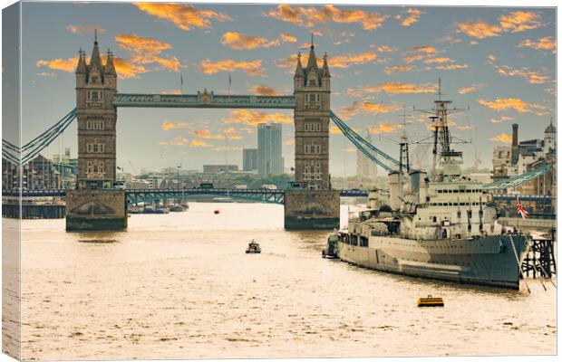 Tower bridge and HMS Belfast Canvas Print by Glen Allen