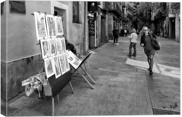 Barcelona Street Art - Mono Canvas Print by Glen Allen
