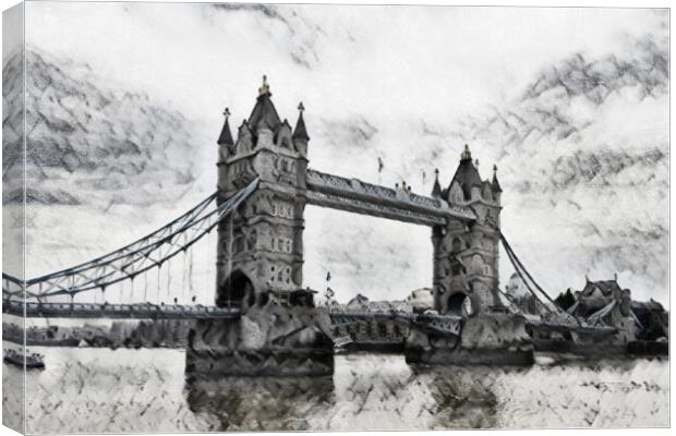 Tower Bridge Pencil Sketch Canvas Print by Glen Allen