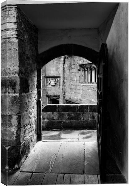 Skipton Castle Courtyard from Banqueting Hall - Mono Canvas Print by Glen Allen