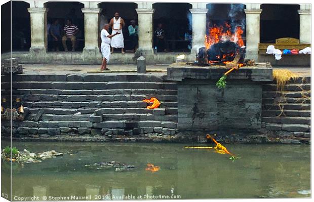 Cremation Site, Pashupatinath Temple Canvas Print by Stephen Maxwell