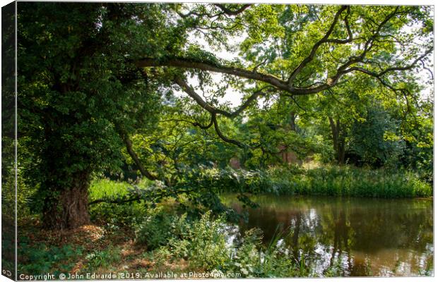 Tree Shaded Pool, Middleton, Warwickshire  Canvas Print by John Edwards