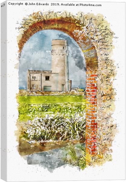 Old Hunstanton Lighthouse from St Edmunds Chapel Canvas Print by John Edwards