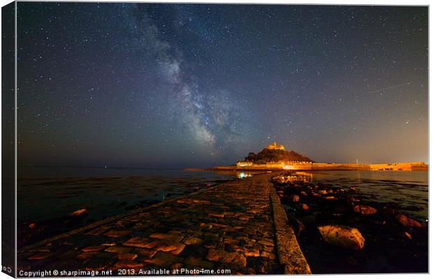 Milky Way above St Michaels Mount Canvas Print by Sharpimage NET