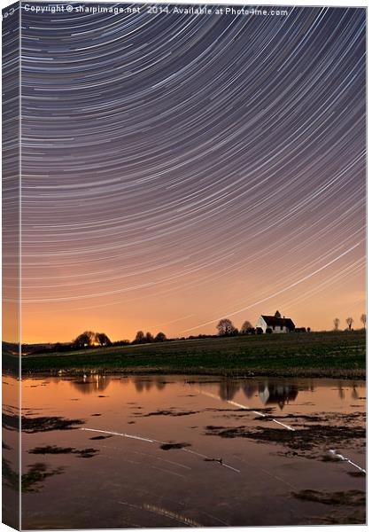 St Huberts Startrails Reflected in Flood Water Canvas Print by Sharpimage NET