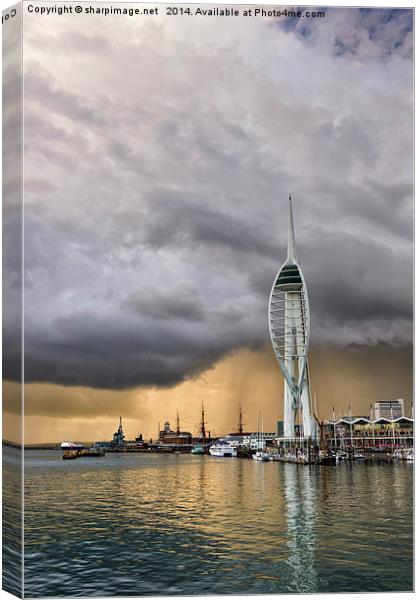 Spinnaker Tower Storm - 1 Canvas Print by Sharpimage NET