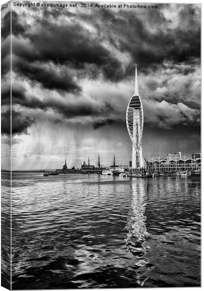 Spinnaker Tower Storm - 2 BW Canvas Print by Sharpimage NET