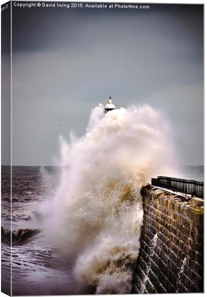 Tynemouth pier during a storm Canvas Print by David Irving