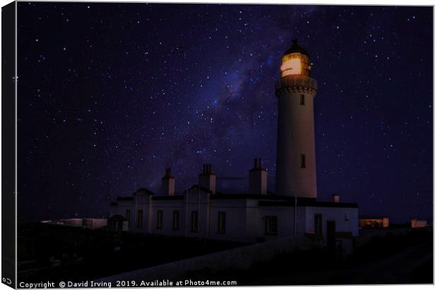 Milky Way over the Mull of Galloway lighthouse Canvas Print by David Irving