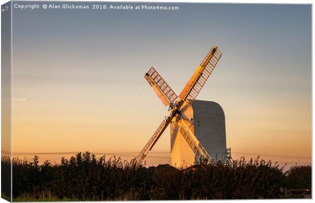 Chillenden Windmill at sunset Canvas Print by Alan Glicksman