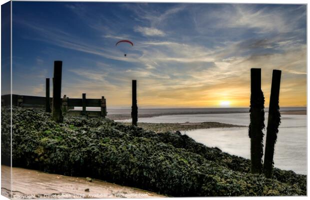 Paraglider Over The Humber Estuary Canvas Print by David Smith