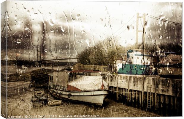 Rainy Day At The Bridge Canvas Print by David Smith