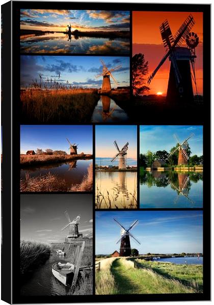  Montage of Norfolk Mills Canvas Print by Broadland Photography