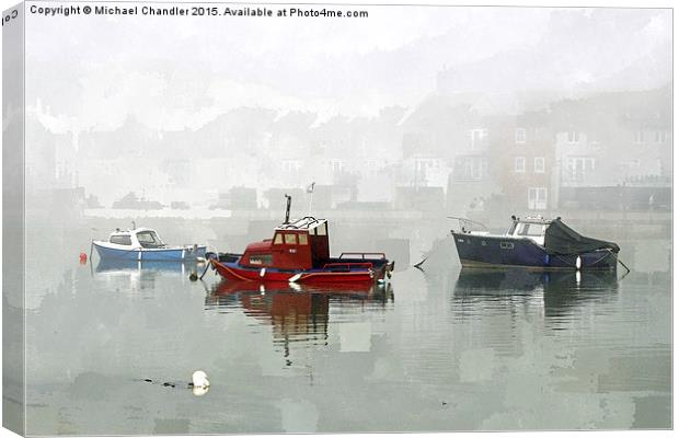  Boats in mist at Shoreham Canvas Print by Michael Chandler