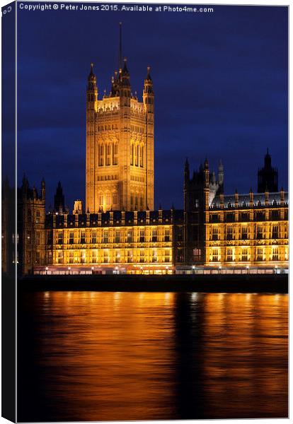  Houses of Parliament at Night Canvas Print by Peter Jones