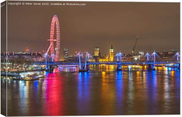 London Cityscape at night. Canvas Print by Peter Jones