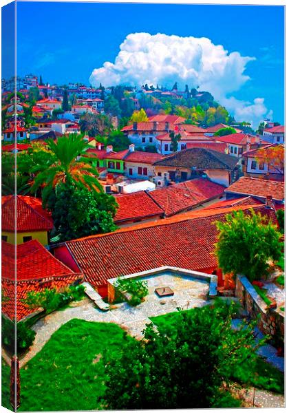 Digital painting of rooftops in Kaleici, Antalya,  Canvas Print by ken biggs