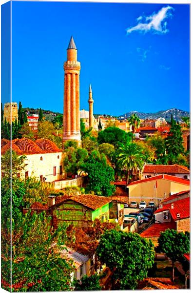 Digital painting, rooftops with mosque in Kaleici, Canvas Print by ken biggs