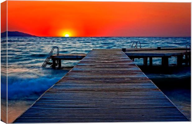 A digitally converted painting of a wooden pier at Canvas Print by ken biggs