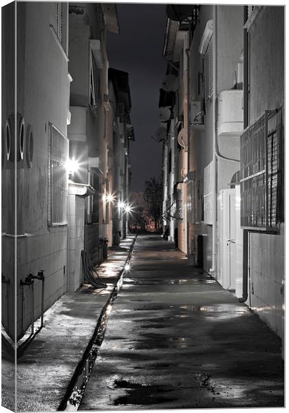 Dark back alley on a wet night Canvas Print by ken biggs