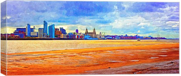 A digitally constructed painting of Liverpool wate Canvas Print by ken biggs