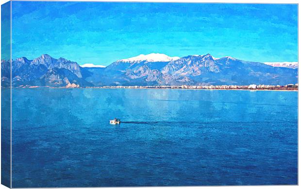 snow covered mountains in Antalya Turkey Canvas Print by ken biggs