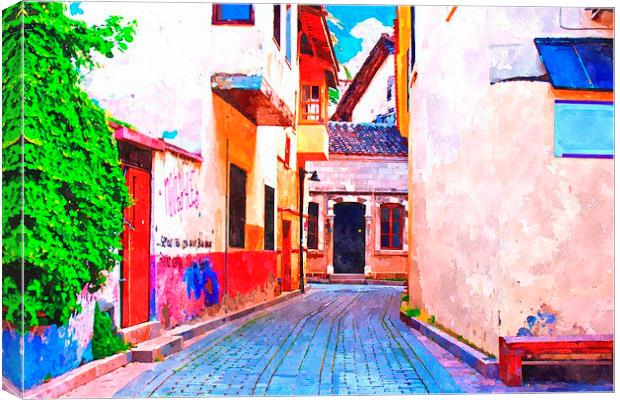 cobbled back streets of Kaleici in Antalya Turkey Canvas Print by ken biggs