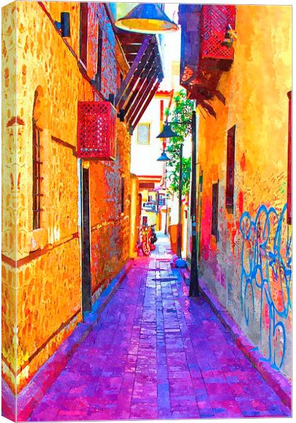 cobbled back streets of Kaleici in Antalya Turkey Canvas Print by ken biggs