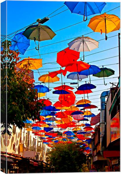 colorful umbrellas in Kaleici Antalya Turkey Canvas Print by ken biggs