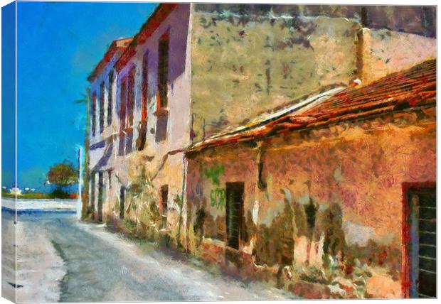 A digital painting of a Rundown Turkish village st Canvas Print by ken biggs