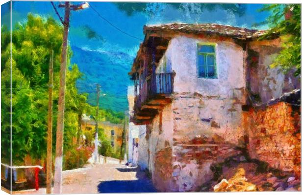 Old Turkish village streets digital painting Canvas Print by ken biggs