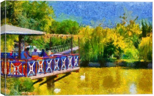Duck pond and rope bridge digitally painted Canvas Print by ken biggs