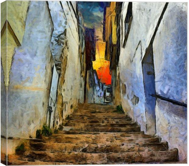 A digital painting of a Rundown Turkish village st Canvas Print by ken biggs