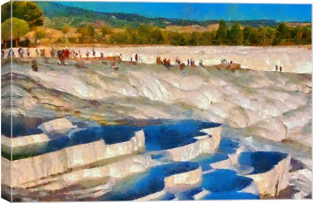 Image in painting style of a View of Pamukkale Tur Canvas Print by ken biggs